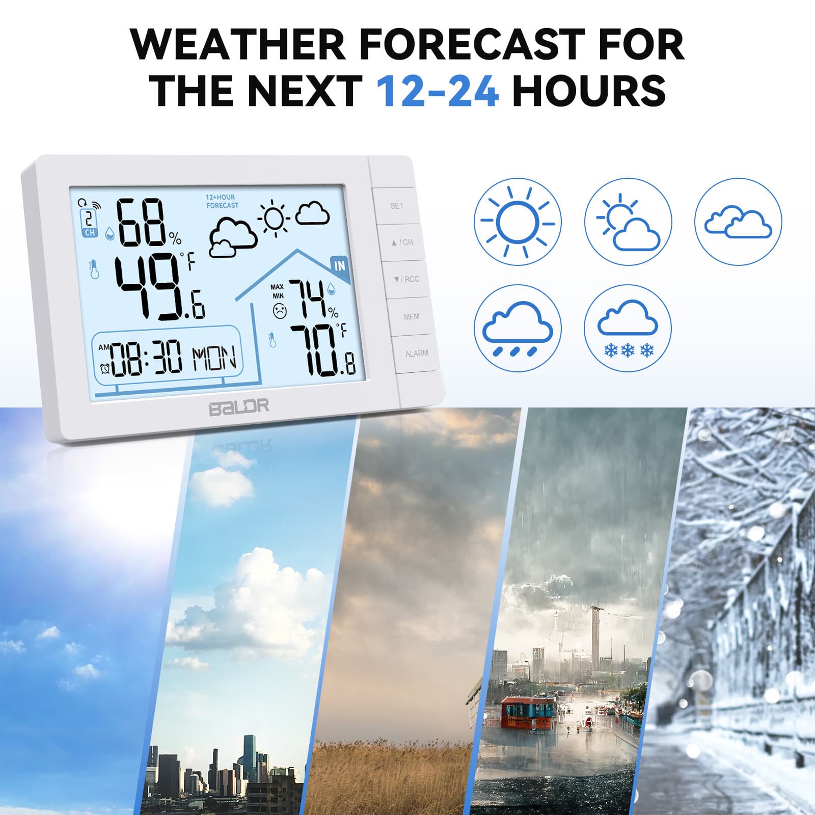 New 2024 Weather Station with Temperature, Humidity, Time, and Day of the Week Functions