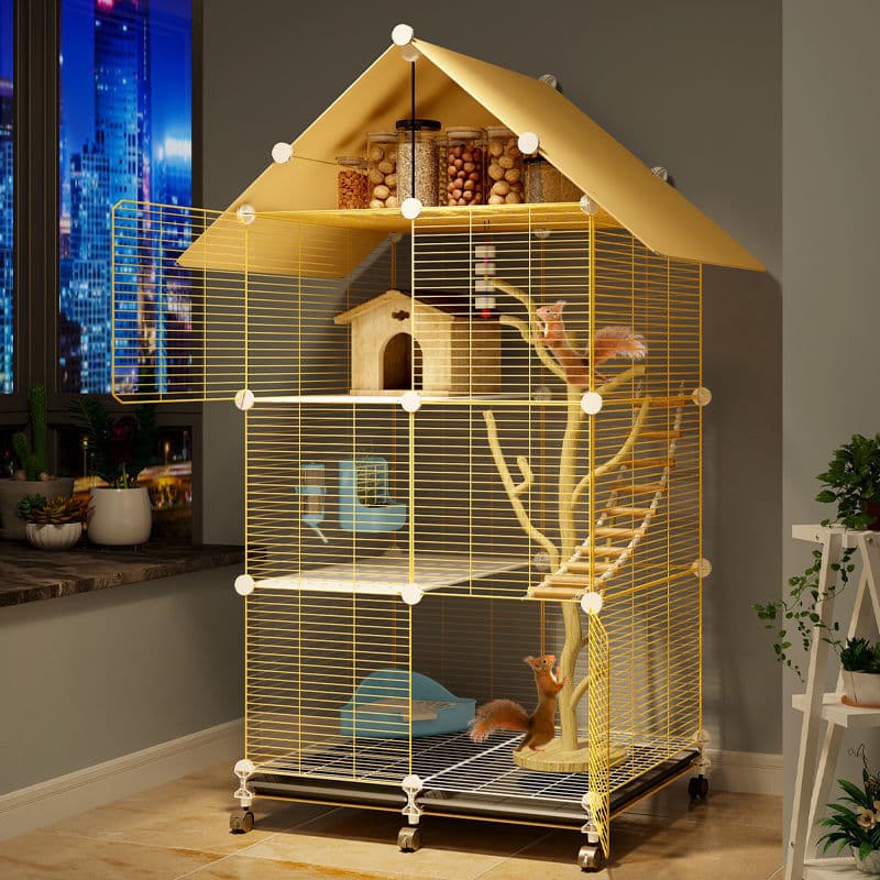Special Squirrel Cage Large Villa with Reinforced Three-Tier Platform, Chinchilla-Specific, Fancy Rat, Sugar Glider, Flying Squirrel Cage