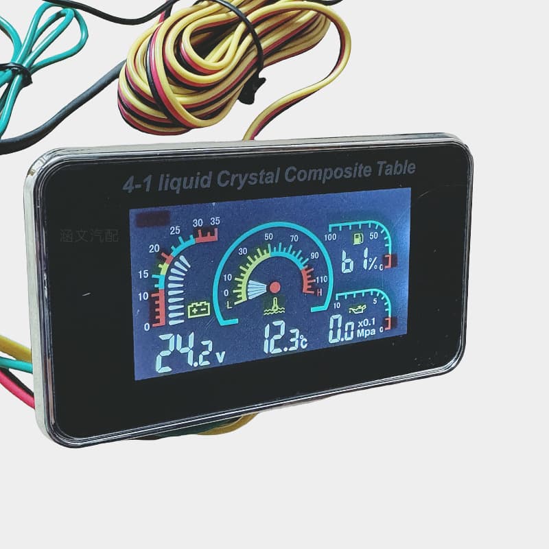 Universal 12V 24V Car Truck LCD Electronic Oil Water Temperature Voltage Fuel Four-in-One Combination Gauge