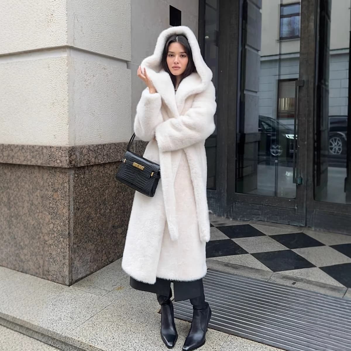Amazon Cross-Border Autumn and Winter Eco-Friendly Faux Fur Coat for Women, Long Hooded Faux Mink Fur Coat, Furry Top
