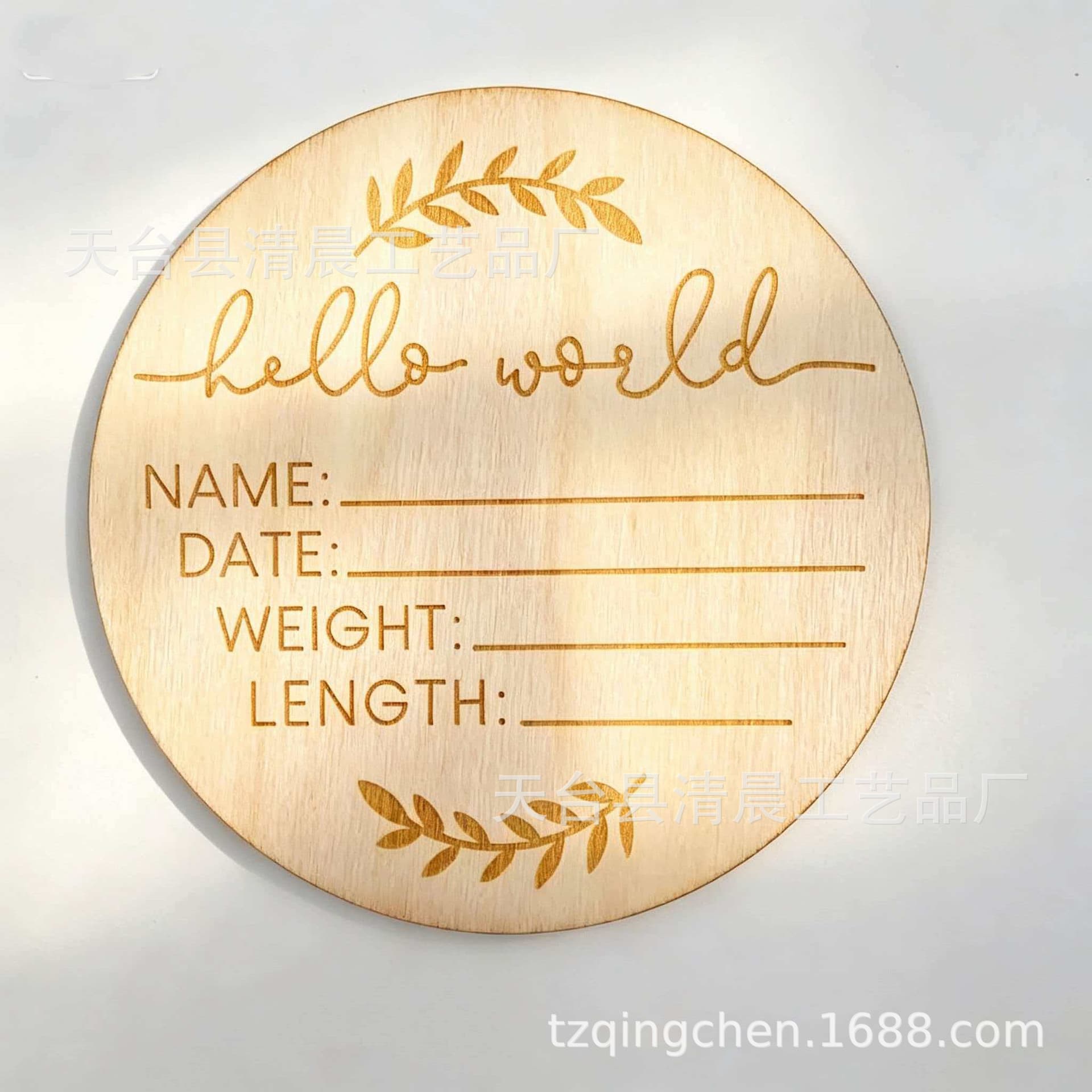 Amazon Best Seller Hello World Wooden Card Newborn Photo Prop Baby Milestone Wood Slice