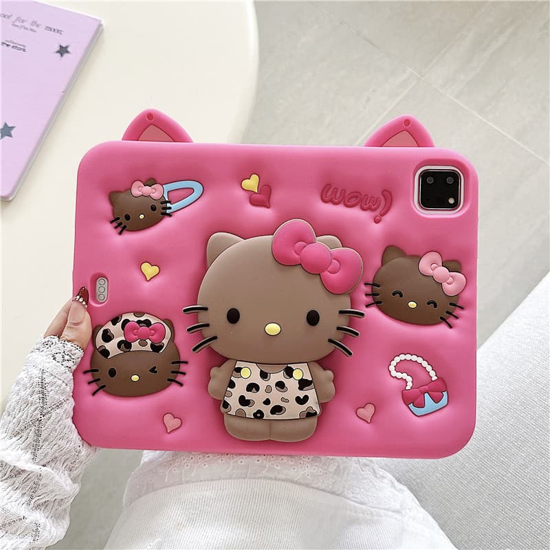 Pink Leopard Print Kitty Folding Stand Case for iPad 10 Tablet Cover with Pencil Holder, Compatible with iPad A16, Air 5/6