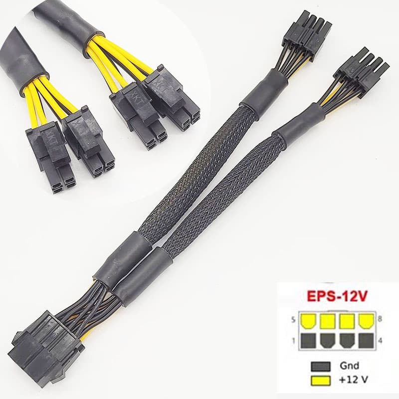 Dual 8P to Single 8Pin CPU Power Supply Adapter Server Mainboard 4+4 Pin Conversion Cable for Computer Hardware Accessories