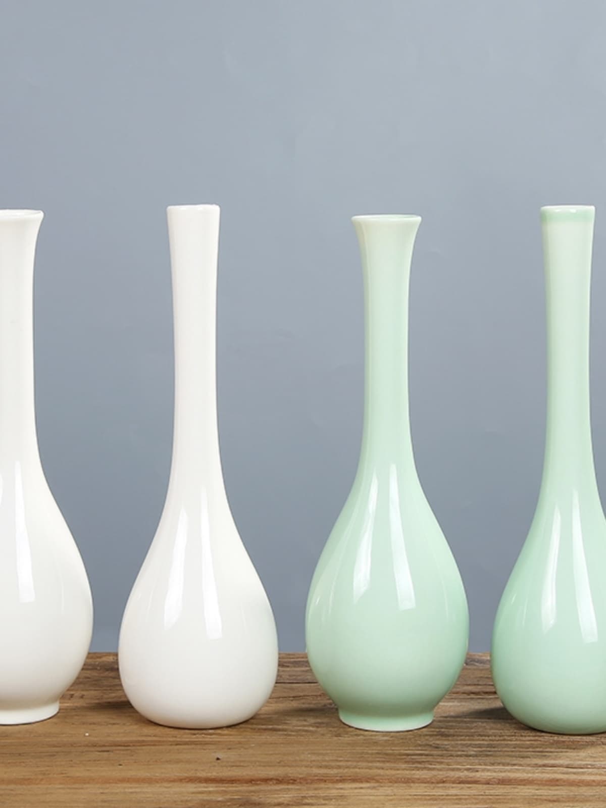 White Porcelain Pure Vase Long Neck Flower Vase Narrow Mouth Desktop Celadon Small Vase Guanyin Vase Ceramic Ornament Vintage Zen Style