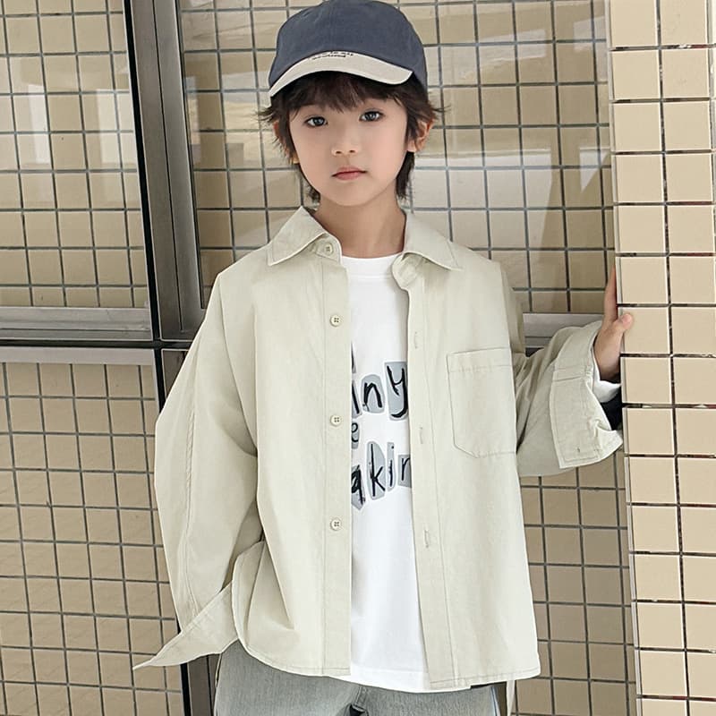 Loose Long Sleeve Boys Shirt Spring Fashion Soft Cotton Solid Color Casual Outerwear for Toddlers and Kids