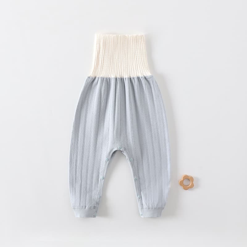 Newborn Baby Button Crotch Thermal Pants, Pure Cotton High-Waist Belly Protection Infant Leggings Long Pants