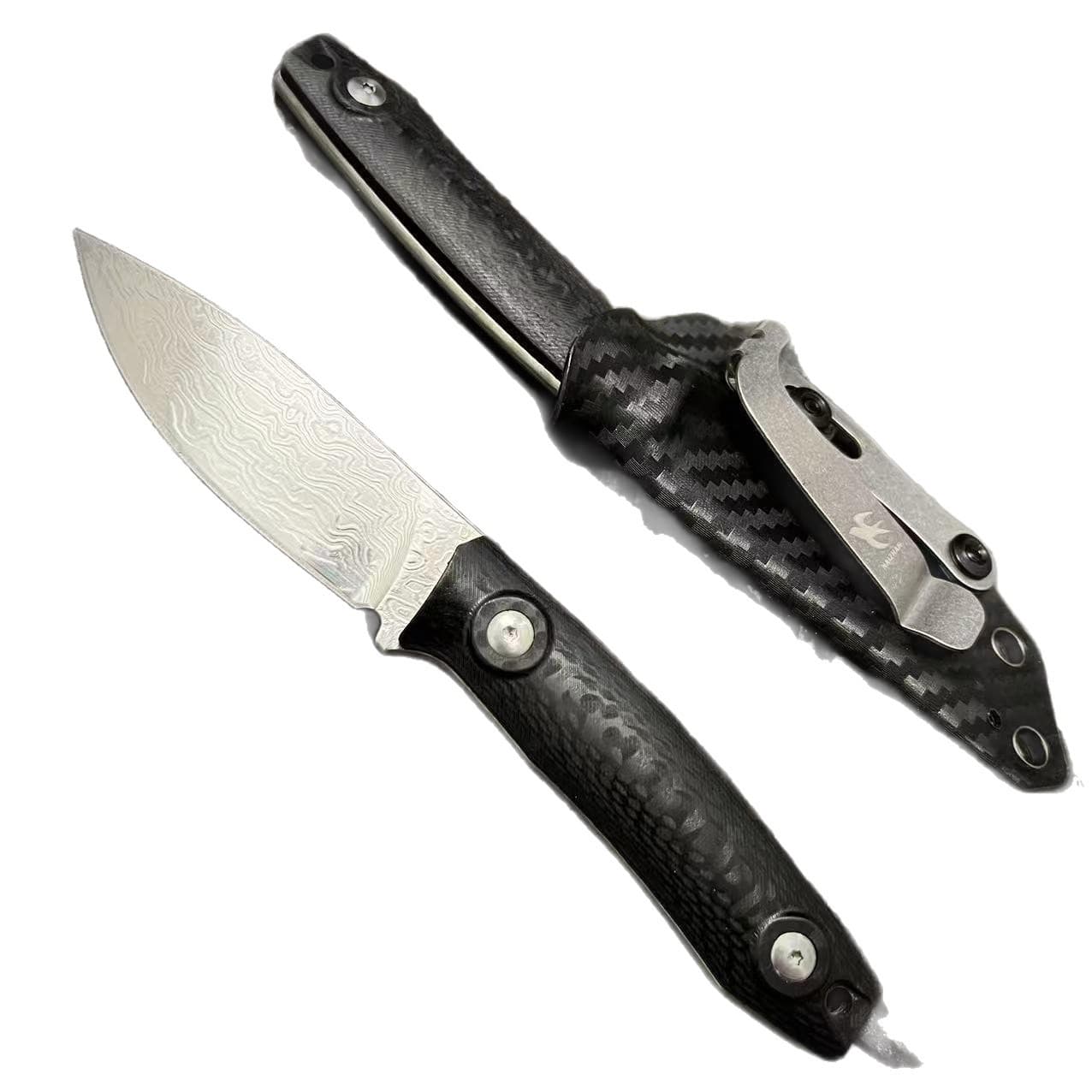 Damascus Steel G10 High Hardness Sharp Outdoor Self-Defense Camping Portable Multifunctional Tool Knife with Leather Sheath