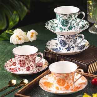 Ceramic Bud Coffee Cup Gift Set, High-End Cup & Saucer Set, Home Afternoon Tea Set, Coffee Cup, Wholesale