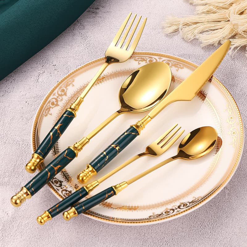 Stainless Steel Fork and Spoon Cutlery Set High-Appearance Ceramic Handle Dinner Spoon Gold-Plated Rice Spoon Large Spoon Tea Spoon Western Tableware