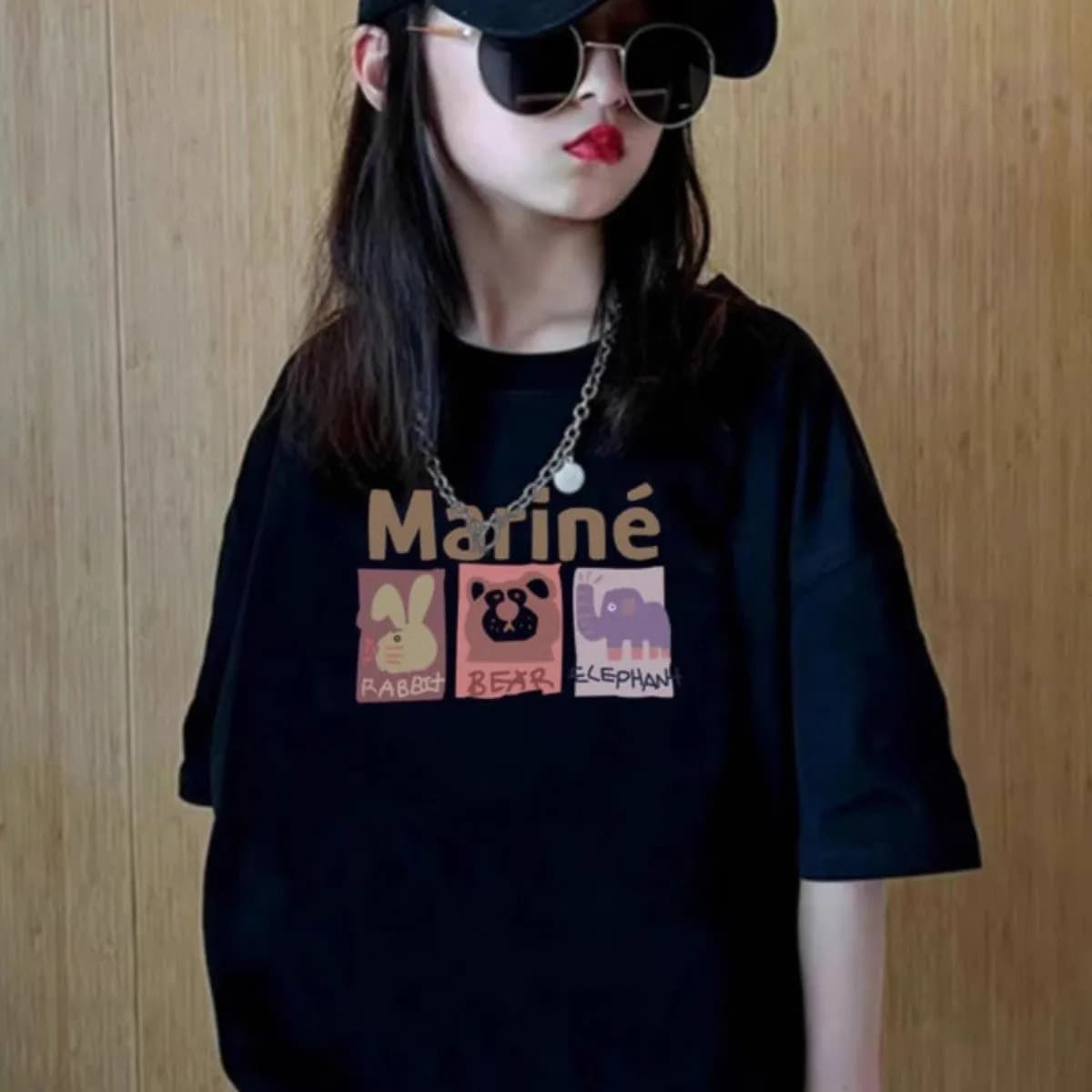 Girls Summer Short Sleeve T-Shirt, Pure Cotton, New Summer Style, Loose Fit Half Sleeve, Black, Youth Girls Top Fashion