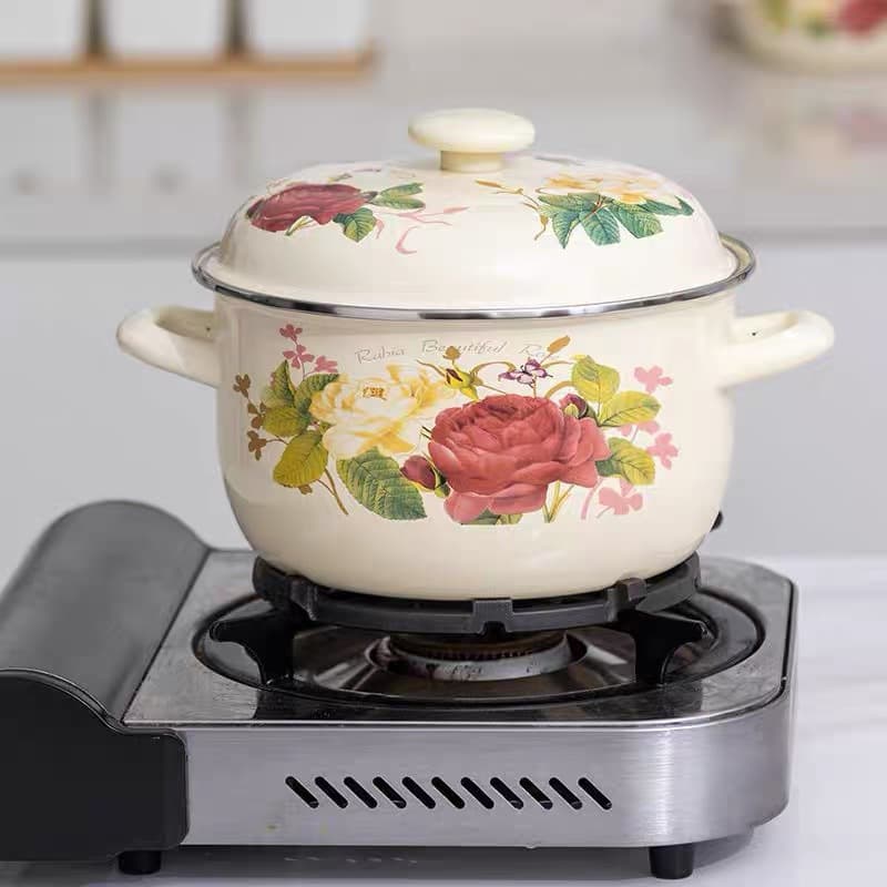 Enamel Soup Pot Thickened Enamel Pot Double-Handled Stew Pot Noodle Pot Milk Pot with Lid Basin Induction Cooker Compatible Enamel