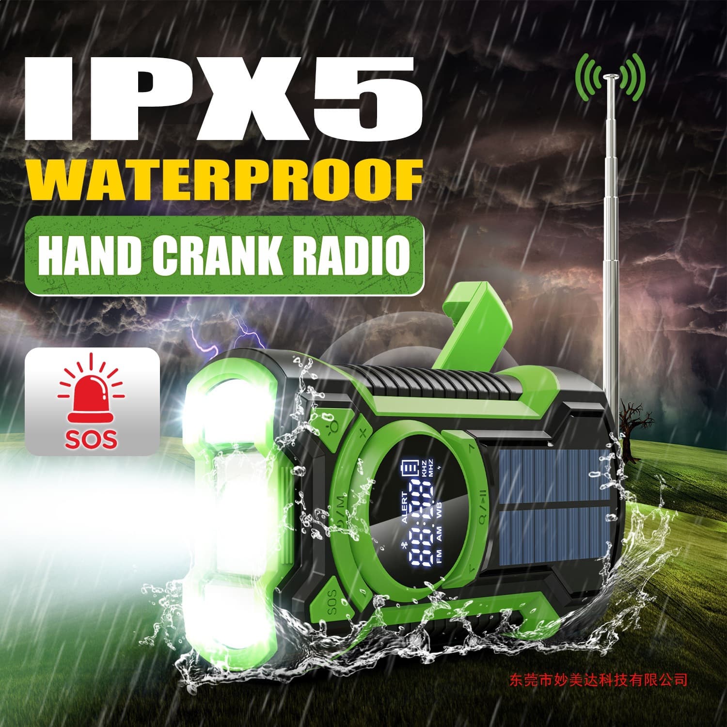 IP65 Waterproof Hand-Crank Generator Radio with Flashlight Solar Emergency Disaster Preparedness Portable