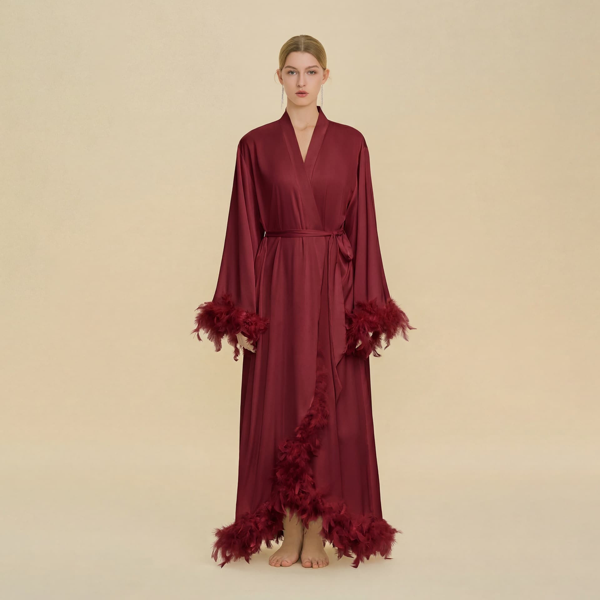 Amazon Pajama Set Women's Bathrobe Feather Train Luxury Long Morning Robe 26 Spring Autumn Women's Nightgown