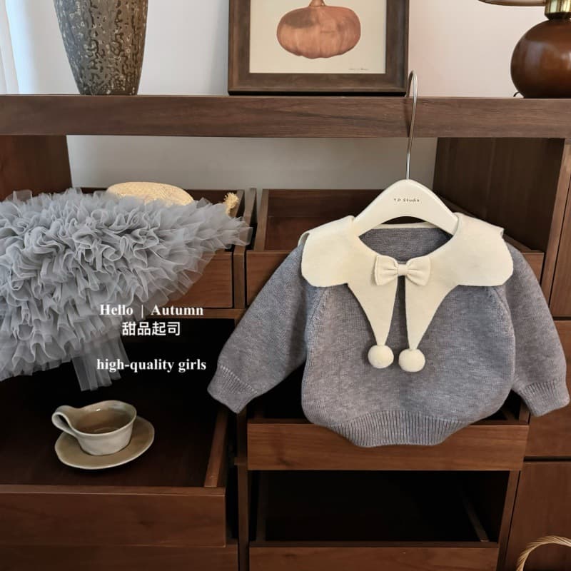 【】Korean children's clothing baby girl fluffy tutu princess doll collar gray sweater suit for small and medium-sized children