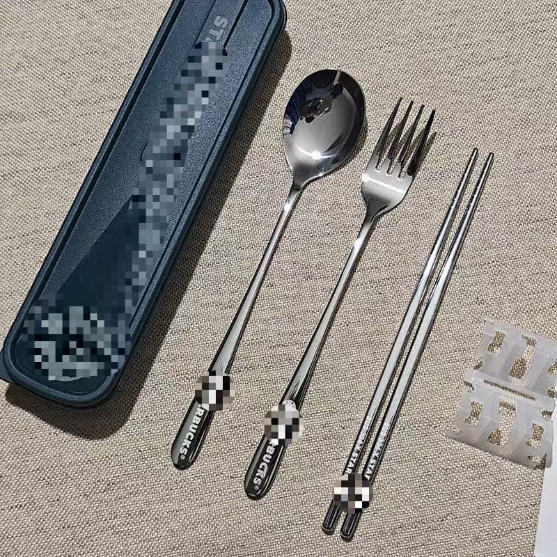Starbucks/Coffee Cutlery Set, 304 Stainless Steel, Portable Three-Piece Set for Adults, Students, and Office Workers.