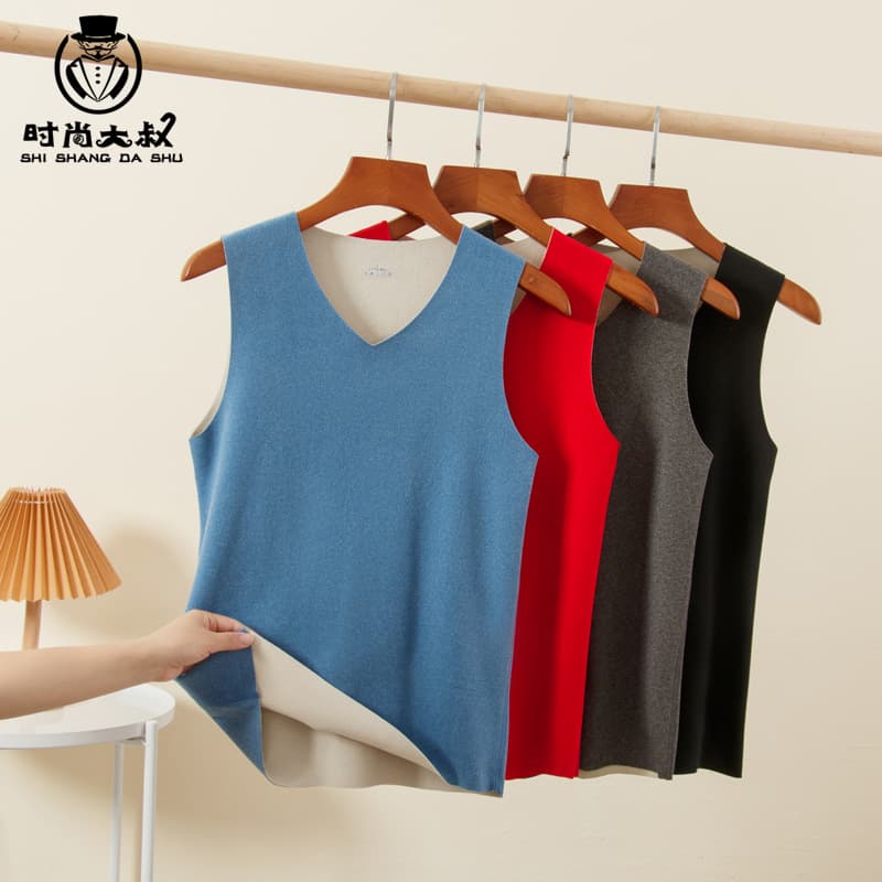 Thermal Vest Men's Double-sided Thick Velvet Waistcoat Seamless Inner Wear Fleece-Lined Vest Heating Brushed Sleeveless T-shirt