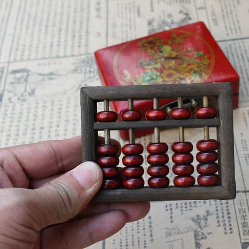 Antique 5-rod Beechwood Abacus - With floral-bird pattern wooden box, retro gift for foreigners