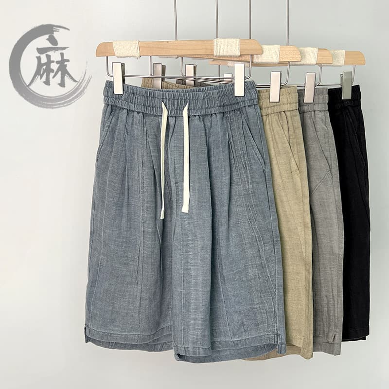 High-End Tencel Linen Shorts for Men, Summer Thin Style, Five-Point Mid-Length Pants, Men's Beach Shorts, Loose Casual Large Shorts