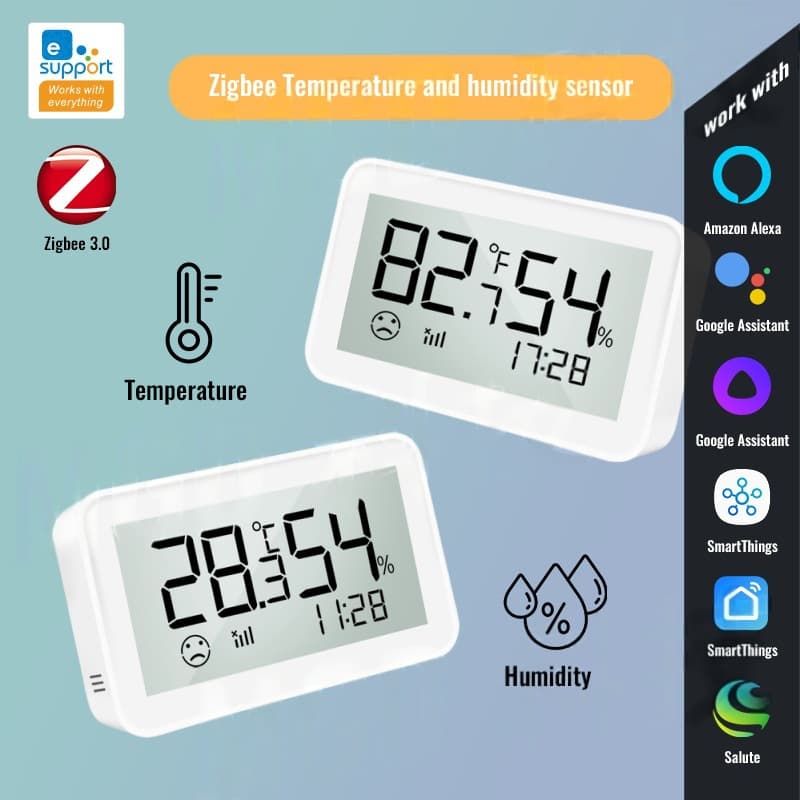 Zigbee temperature and humidity detector with screen Russian Alice, Salute, Philips Hue gateway direct connection