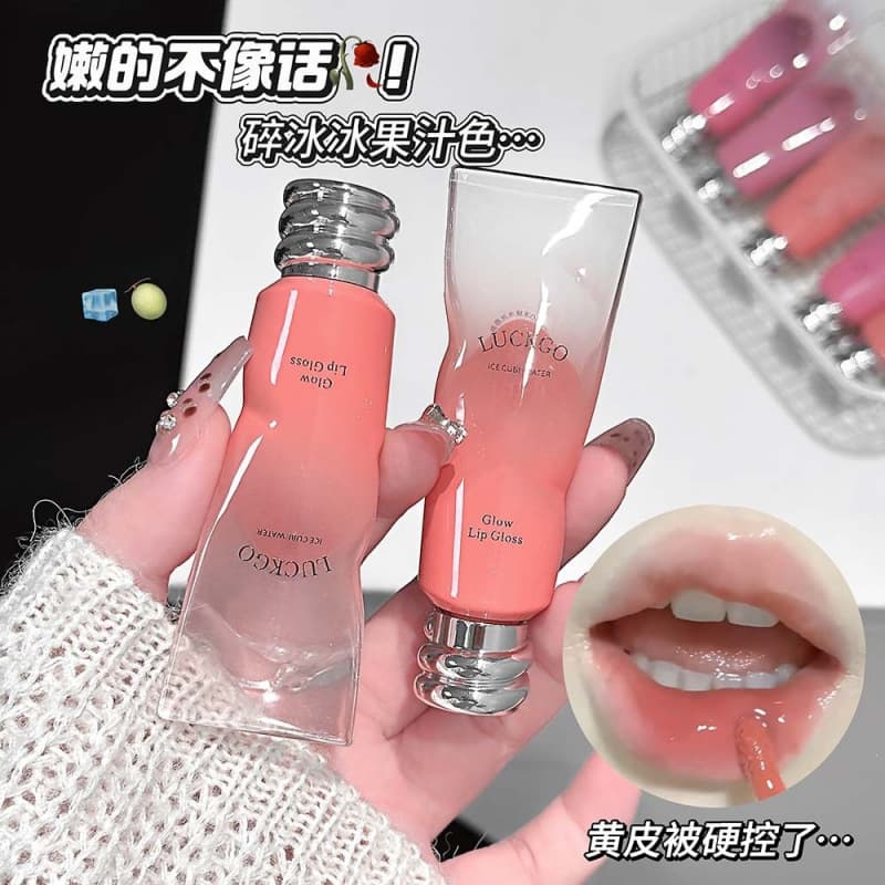 LUCKGO Ice Cube Water Glossy Lip Glaze - Mirror Glass Lip, Korean Young Girl Style, Colorful Whitening Lipstick, Affordable Price for Students
