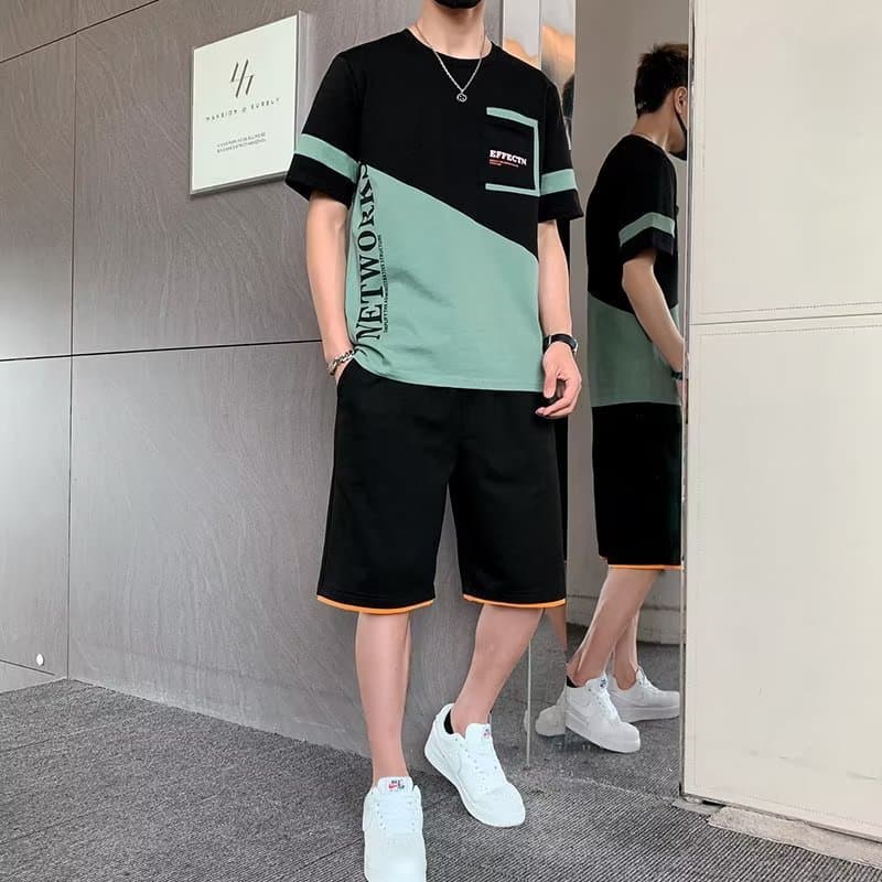 Summer Sports Suit Men's Casual Thin Short-Sleeved Shorts Two-Piece Set Men's Quick-Drying Running Sportswear Foreign Trade