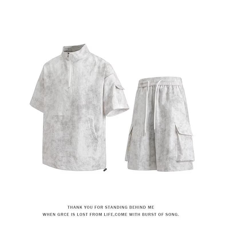 Ice Silk Casual Set Men's Summer Tie-Dye Quick-Dry Trendy Sports Short Sleeve T-Shirt and Shorts Set