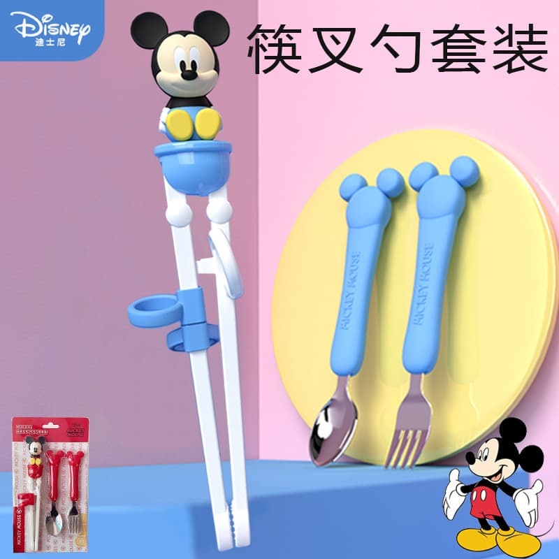 Disney Children's Learning Chopsticks Set Baby Meal Training Fork Spoon Cartoon One Two Segments Dining Utensils Home Use