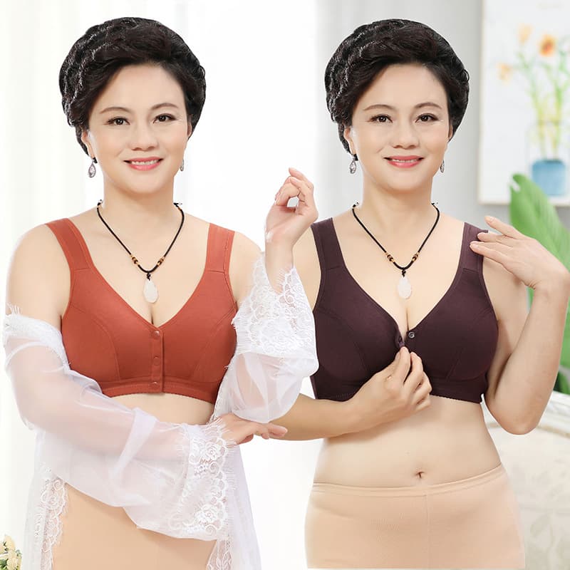 New style, front-fastening, thin, soft cotton, vest style, wire-free, plus size bra for middle-aged and elderly women.