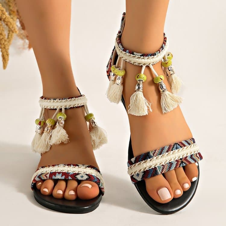Ethnic Flat Sandals Vacation Roman Sandals 2026 Summer New Cross-Border Plus Size Bohemian Beach Sandals