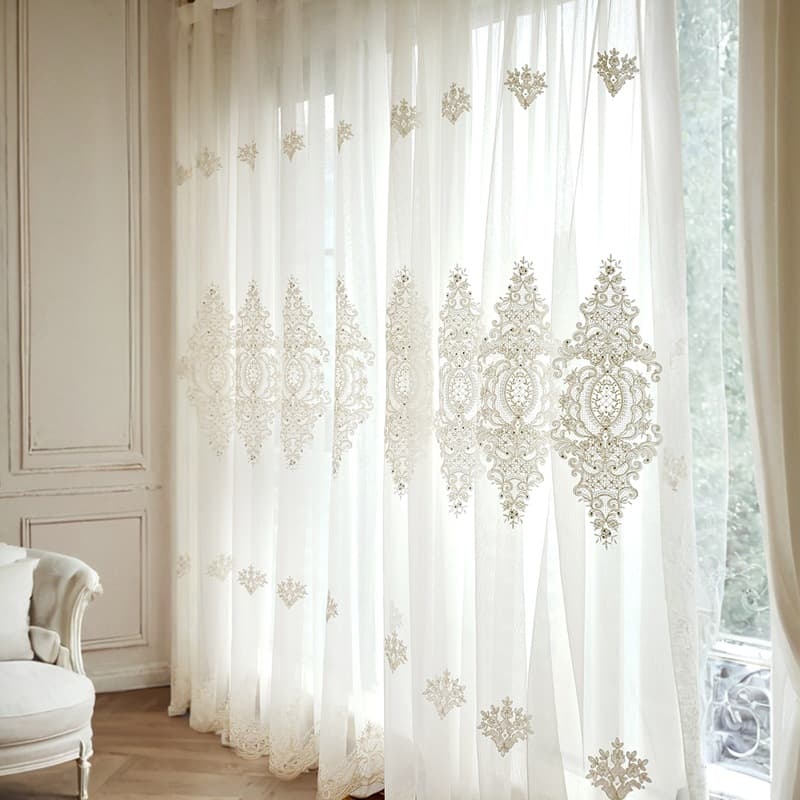 French Light Luxury Imported Embroidered Window Sheer, European High-End Villa Bedroom Luxury Lace Curtain for Living Room