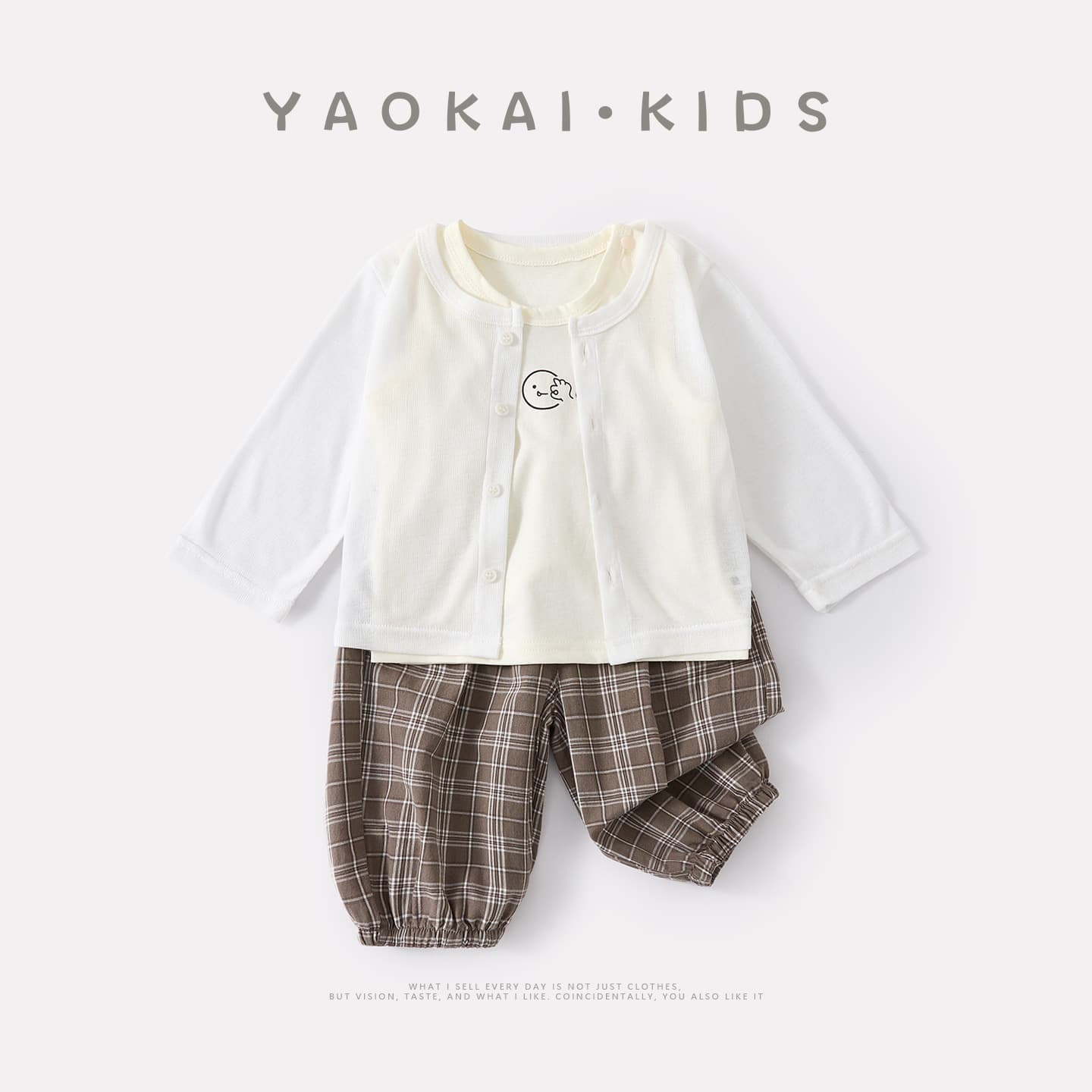 Summer Infant Casual Simple Cartoon Light Jacket Set Baby Korean Style Printed Vest Plaid Pants Three-Piece Set
