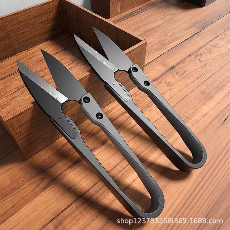 Large Black Yarn Scissors for Needlework U-Shaped, Handmade Cross-Stitch Thread Snips, Garment-Specific Wholesale
