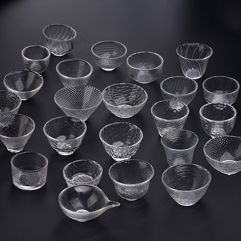 Japanese-style Small Tea Cup Kung Fu Tea Set Crystal Glass Cup with Snowflake Hammered Pattern, Tasting Cup, Aroma Cup, Host Cup, Single Cup