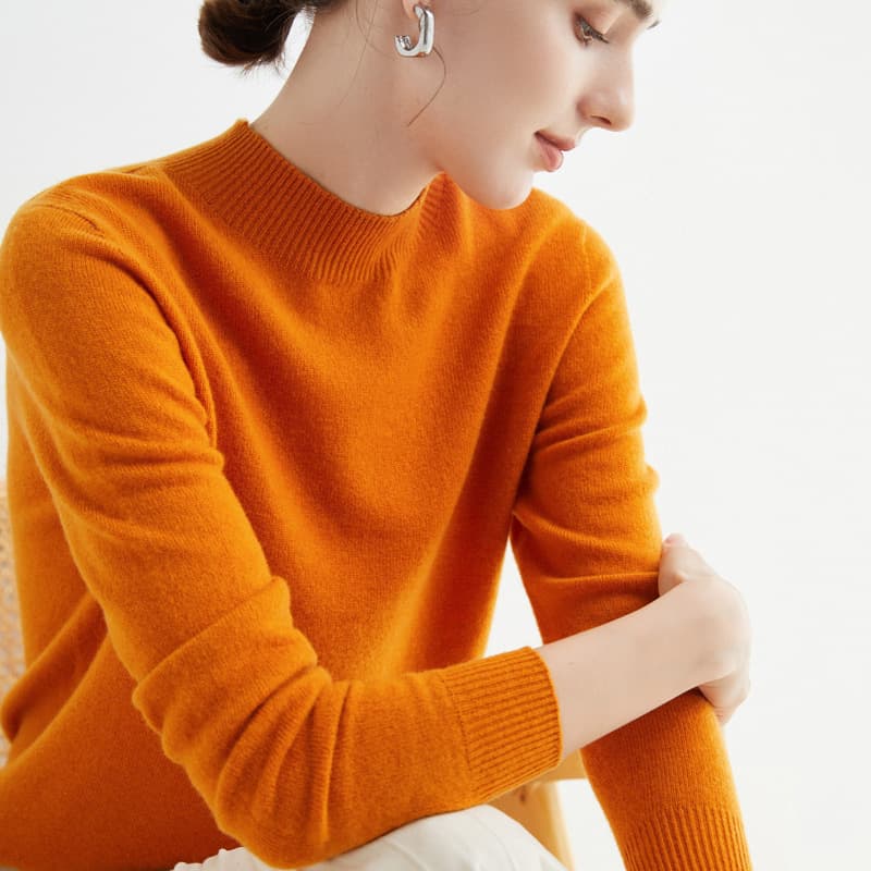 25 autumn/winter new seamless one-piece garment inner wear semi-high neck 100% pure wool sweater women's long sleeve knit base layer