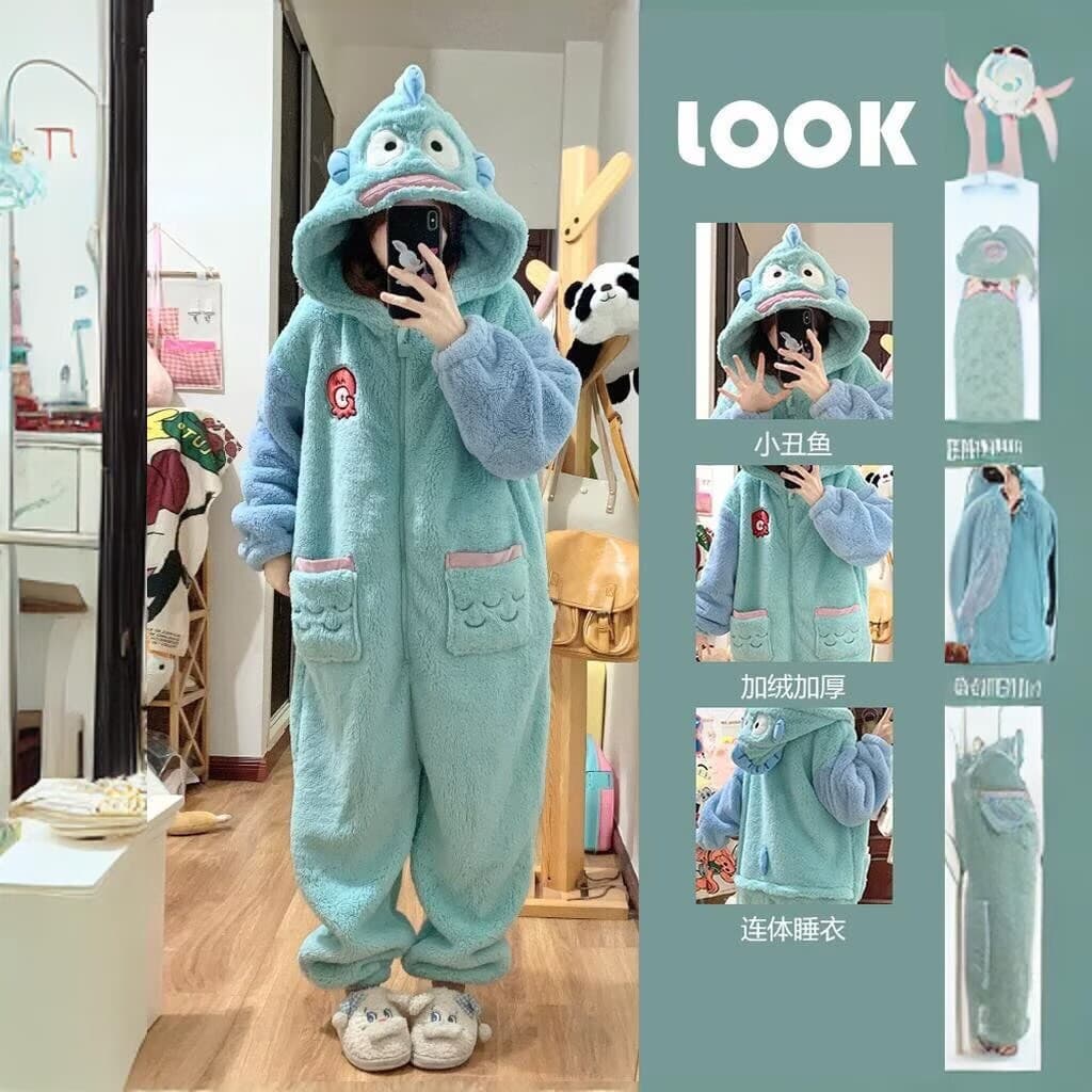 Clownfish Pajamas for Women, Winter Thickened Warm Autumn Student Cute Bathrobe, Korean Version with Fleece, Thick Long Style