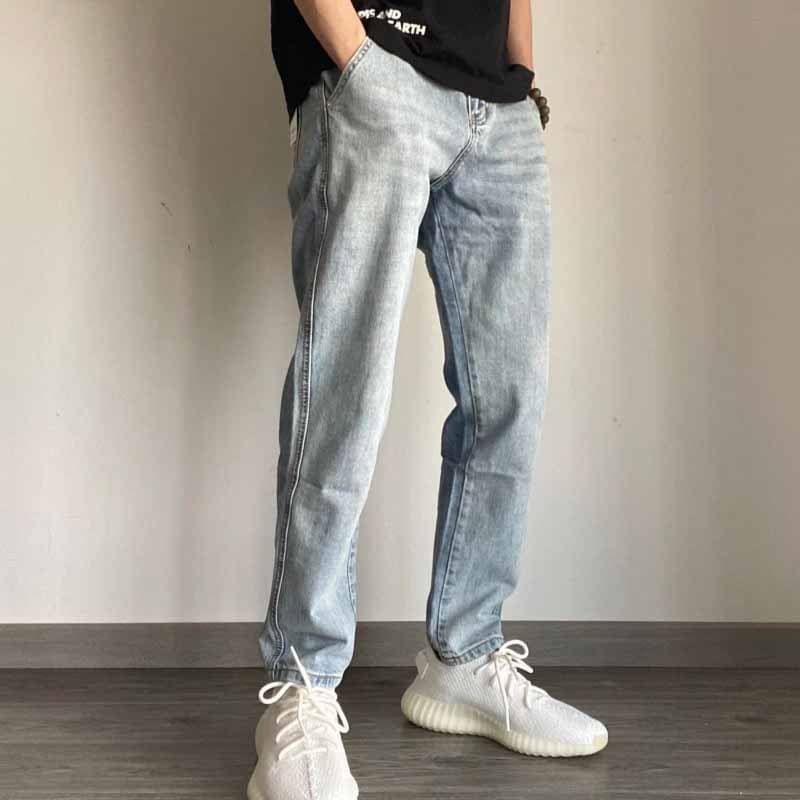 Light Wash Casual Loose Fit Straight Leg Thin Jeans Men Spring Autumn Trendy Versatile Retro Washed Nine Point Pants