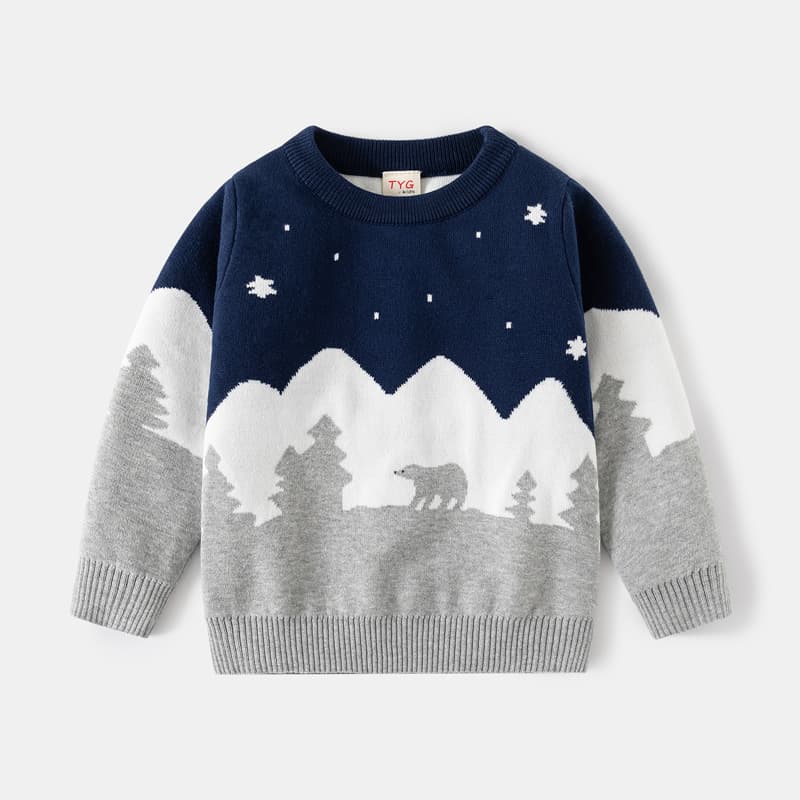 Cross-border direct supply of children's clothing, boys' sweaters, select sizes, new autumn and winter styles for small and medium-sized children, snow mountain bear-patterned undershirts.