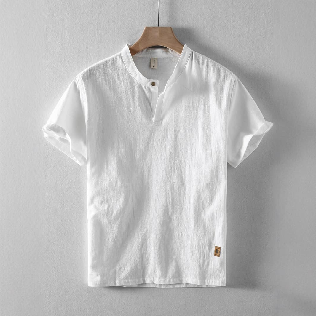 Wholesale New Summer Men's Short Sleeve Linen Shirt Chinese Style Casual Stand Collar Cotton Linen Half Sleeve Shirt Willow Branch