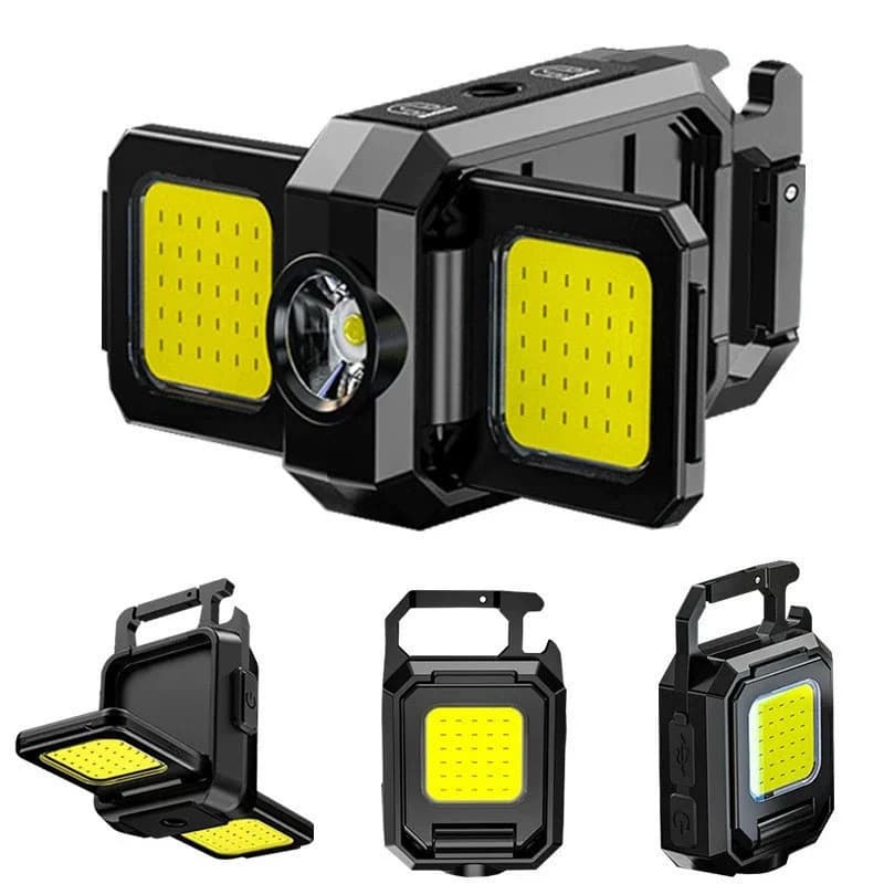 Multi-Function Three-Head Keychain Light, Portable COB Mini Camping Lamp with Type-C Charging for Work and Outdoor