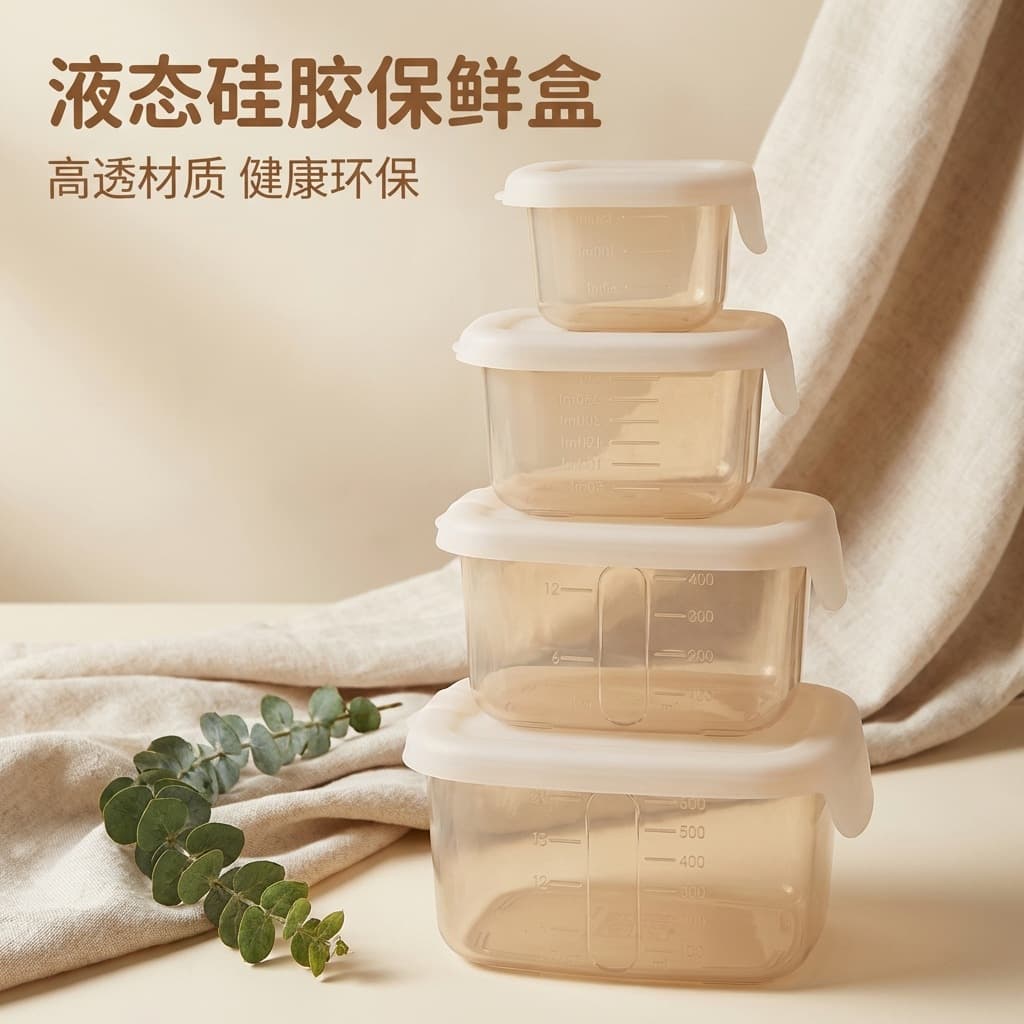 Liquid Silicone Preservation Box with Scale, Sealed and Leak-Proof, Food-Grade, Refrigerator Storage, Microwaveable Lunch Box