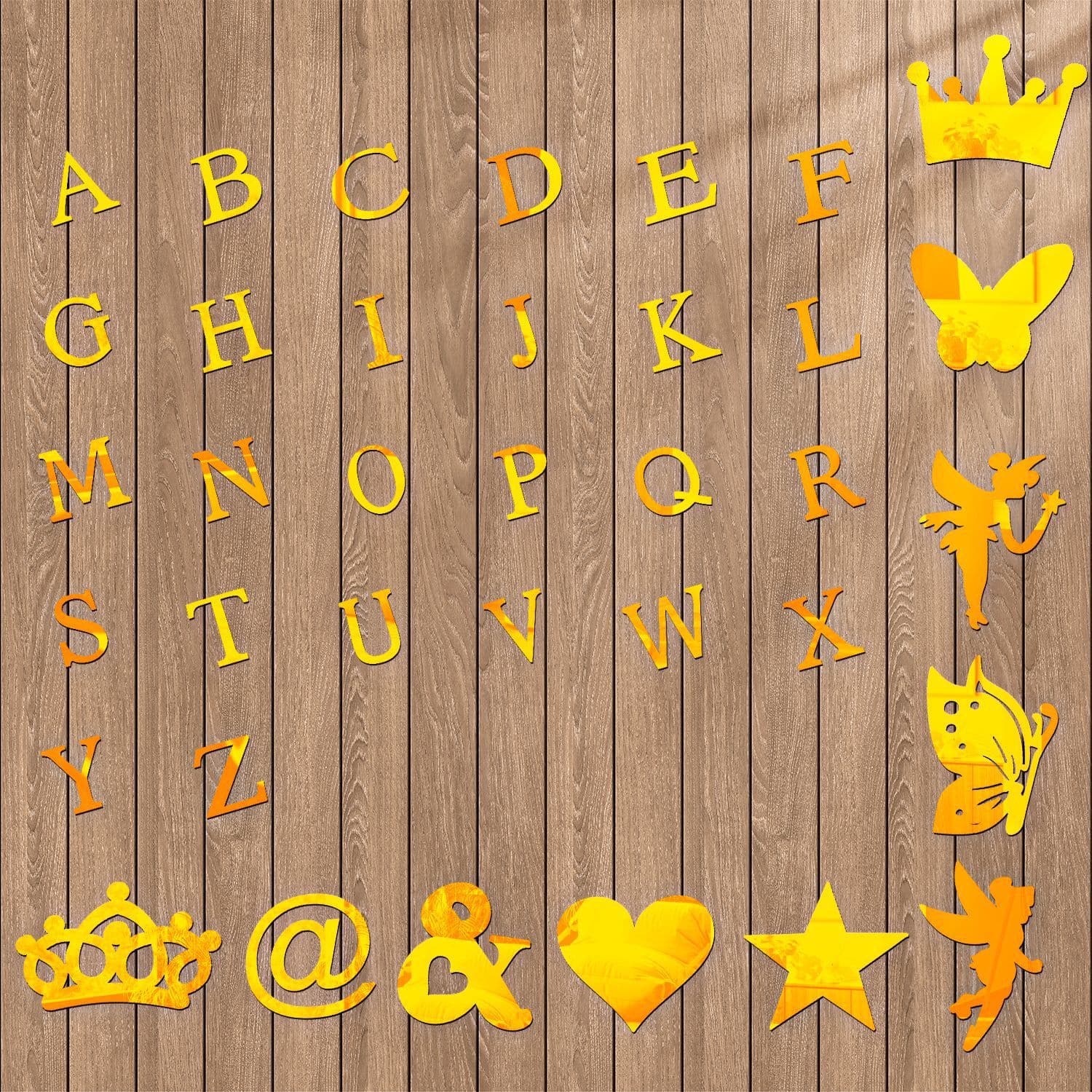 Cross-Border Hot Seller 10 Patterns 26 Letters Acrylic Stickers, Multi-Size Four-Color Mirror Self-Adhesive Wall Sticker Set
