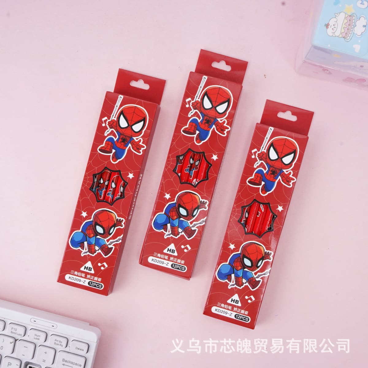 Anime Series Spider-Man 12-Pack Gift Box Pencils Creative High-Quality HB Wooden Writing Pencils Student Small Prize