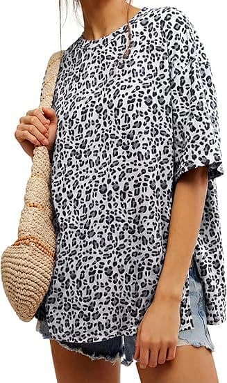 2026 European and American Cross-Border New Lazy Style Side Slit Loose Round Neck T-Shirt Women's Solid Basic Short Sleeve Base Layer