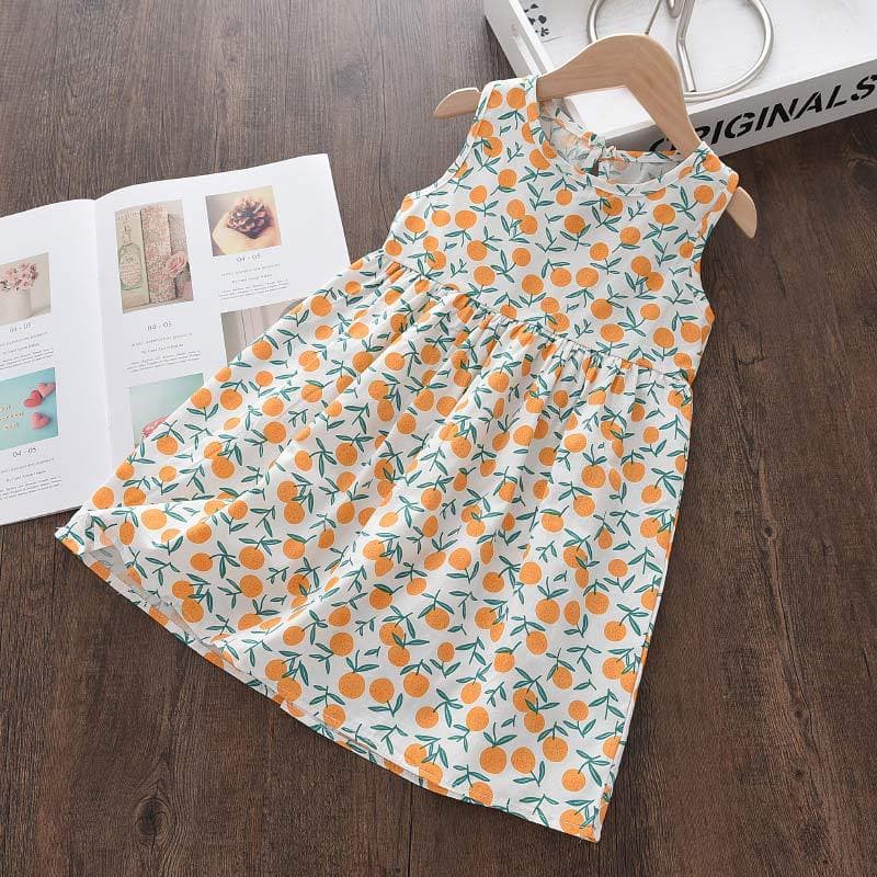 Kids Summer Cotton Dress Baby Girl Beach Dress New Style Thin Printed Strappy Vest Dress Vacation Wear