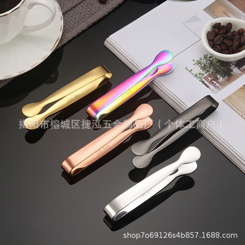 Source Factory 304 Stainless Steel Ice Tongs, Trendy Small Square Sugar Tongs, Thickened Multi-Function Bar Ice Tongs for Cross-Border Sales