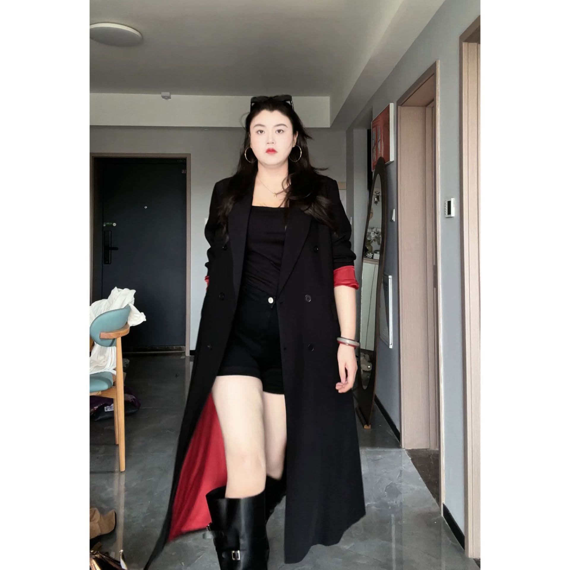 Autumn/winter plus-size women's wear long lapel trench coat for fat mm 200-jin British style loose coat AA029 style