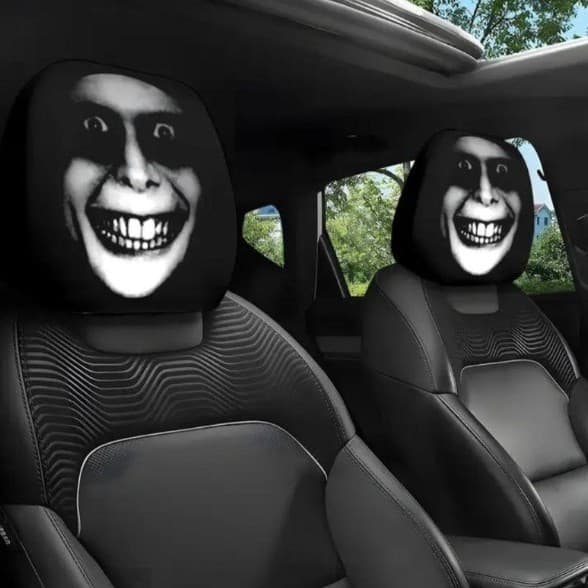 Foreign Trade Cross-Border Black Skull Print Car Headrest Cover Stretchy Funny Universal Cover