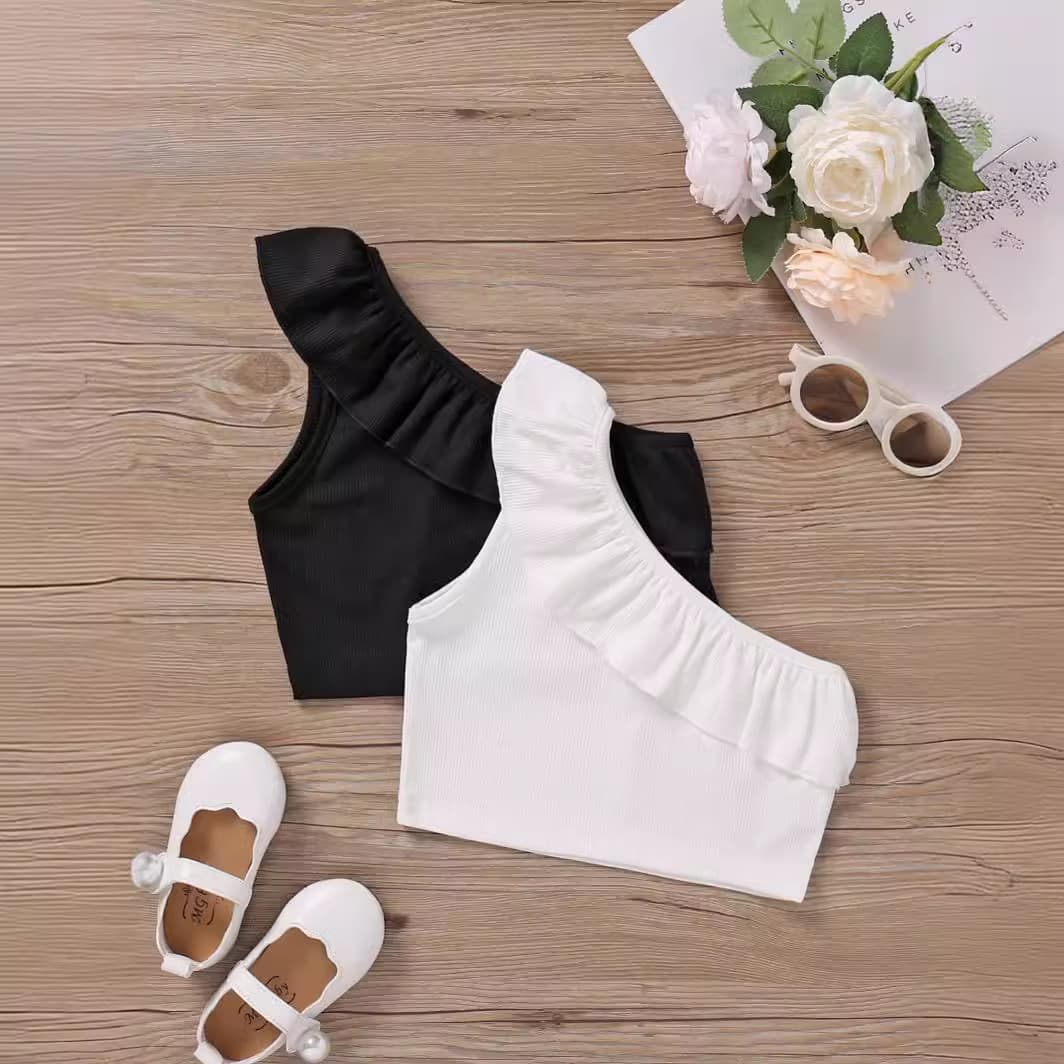 Trendy European Style Women's Baby Summer Ruffle Edge Vest Single Shoulder Thin Section Children's Clothing China Mainland Origin