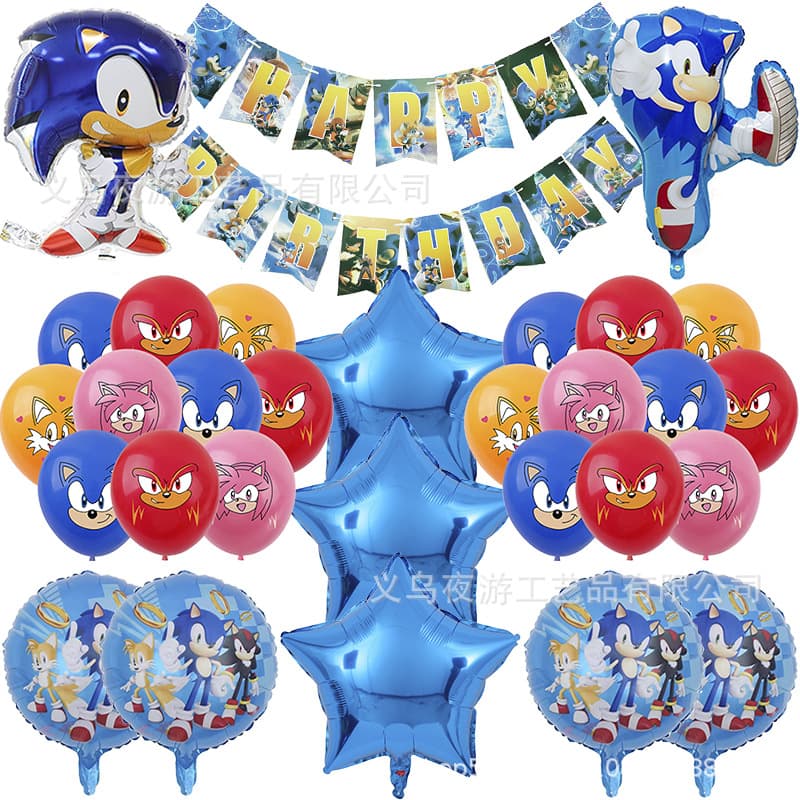 Sonic the Hedgehog Flag Latex Aluminum Foil Balloon Set Party Decoration