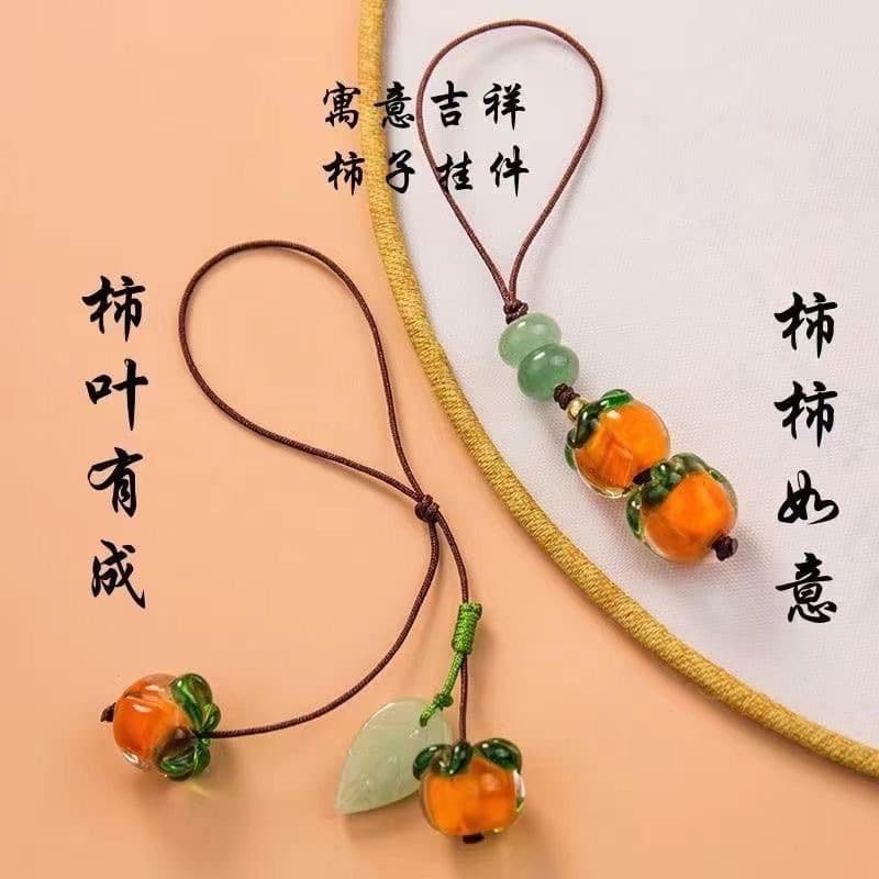 Persimmon Wish Fulfilled Glazed Persimmon Bracelet Car Keychain Pendant Chinese Style Phone Case Charm